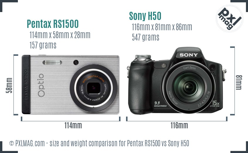 Pentax RS1500 vs Sony H50 size comparison Pentax RS1500 vs Sony H50 size comparison