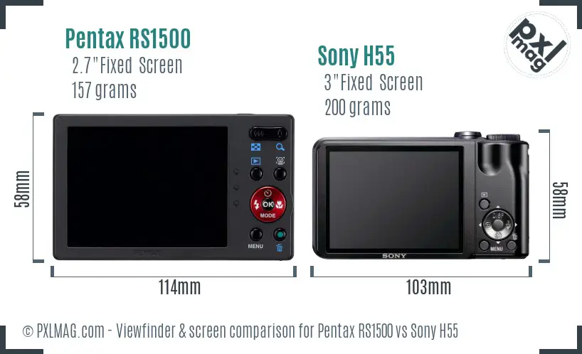 Pentax RS1500 vs Sony H55 Screen and Viewfinder comparison