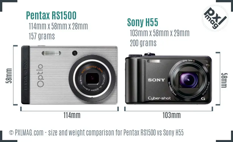 Pentax RS1500 vs Sony H55 size comparison