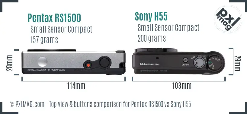 Pentax RS1500 vs Sony H55 top view buttons comparison