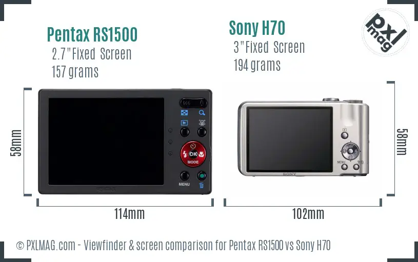 Pentax RS1500 vs Sony H70 Screen and Viewfinder comparison