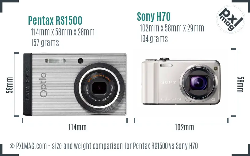 Pentax RS1500 vs Sony H70 size comparison