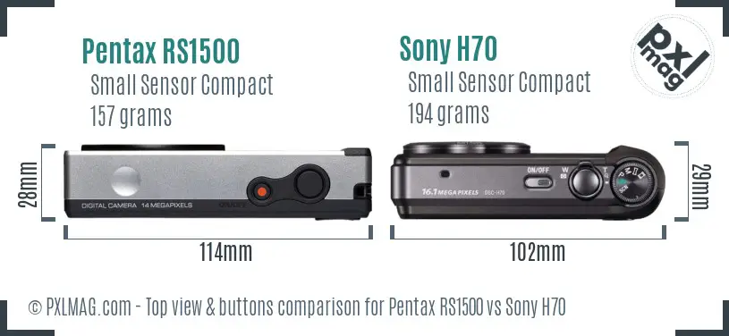 Pentax RS1500 vs Sony H70 top view buttons comparison