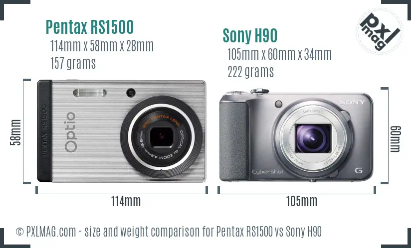 Pentax RS1500 vs Sony H90 size comparison