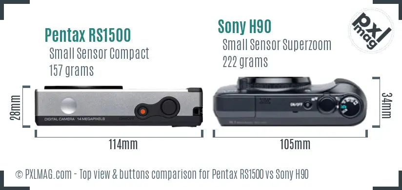 Pentax RS1500 vs Sony H90 top view buttons comparison