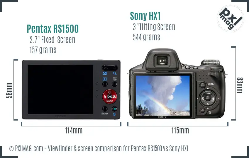 Pentax RS1500 vs Sony HX1 Screen and Viewfinder comparison