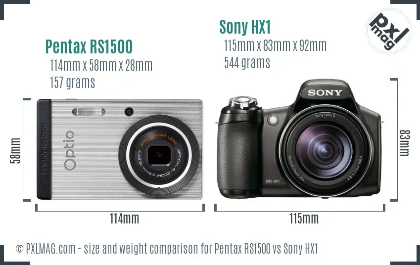 Pentax RS1500 vs Sony HX1 size comparison