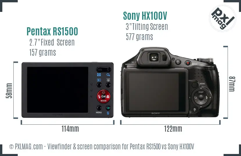 Pentax RS1500 vs Sony HX100V Screen and Viewfinder comparison