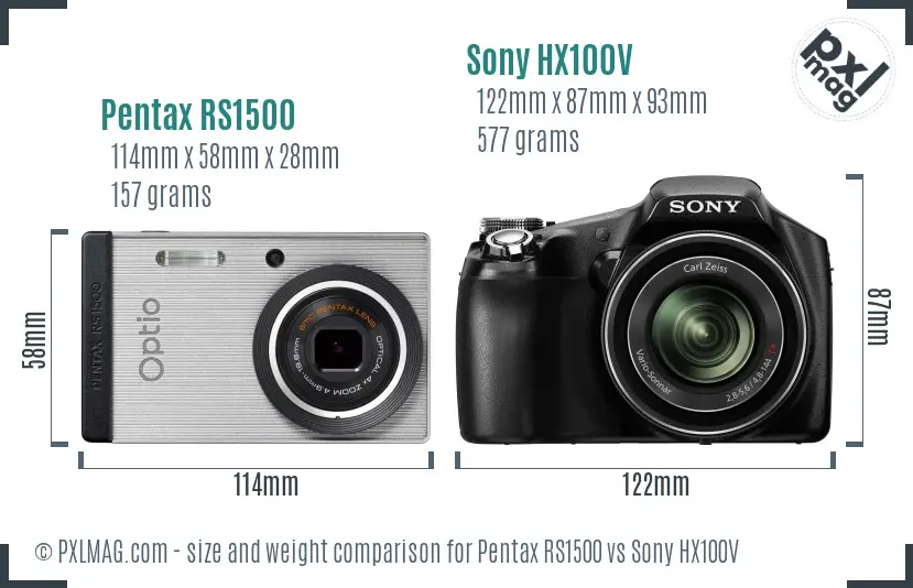 Pentax RS1500 vs Sony HX100V size comparison