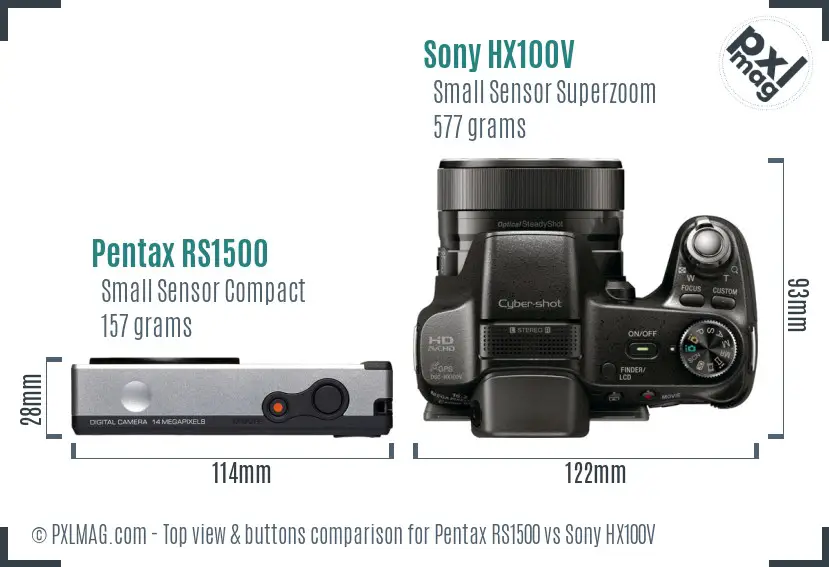 Pentax RS1500 vs Sony HX100V top view buttons comparison