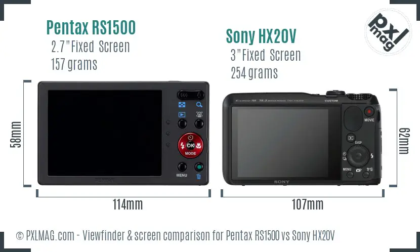 Pentax RS1500 vs Sony HX20V Screen and Viewfinder comparison
