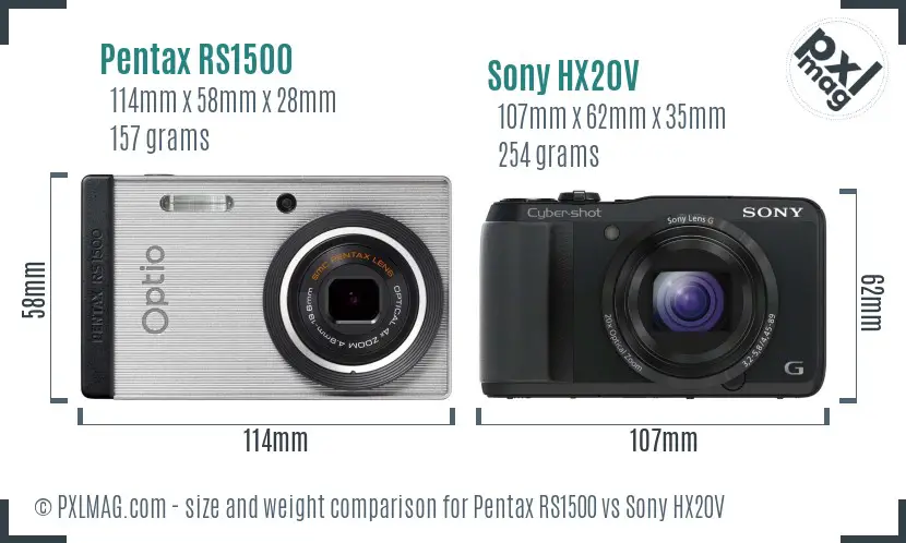 Pentax RS1500 vs Sony HX20V size comparison