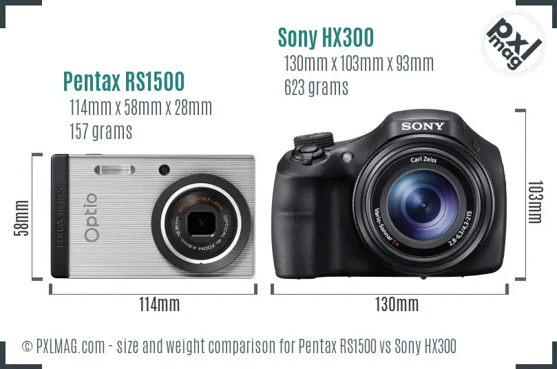Pentax RS1500 vs Sony HX300 size comparison