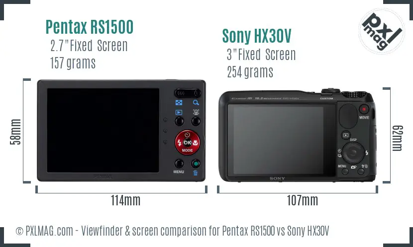 Pentax RS1500 vs Sony HX30V Screen and Viewfinder comparison