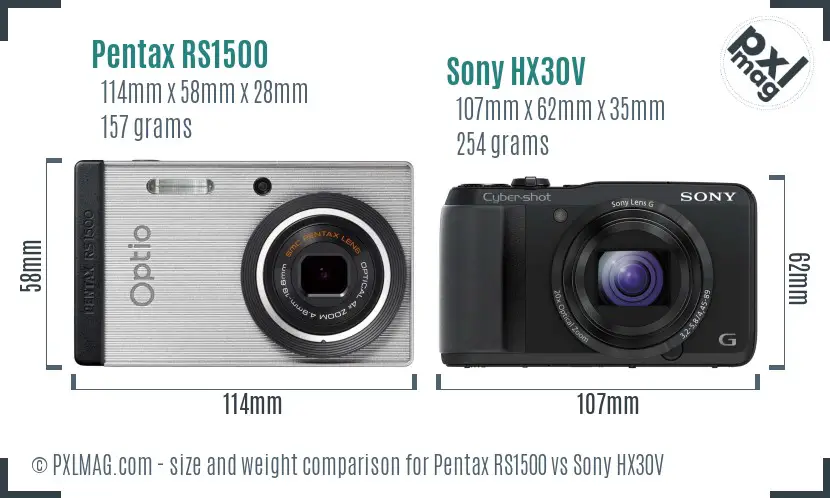 Pentax RS1500 vs Sony HX30V size comparison