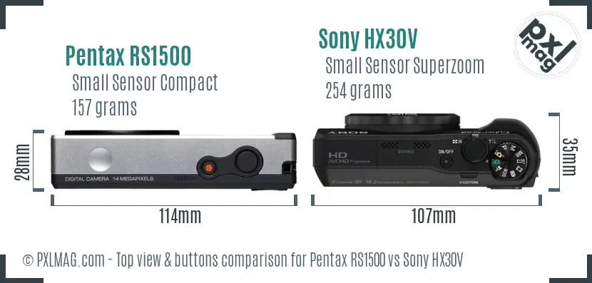 Pentax RS1500 vs Sony HX30V top view buttons comparison