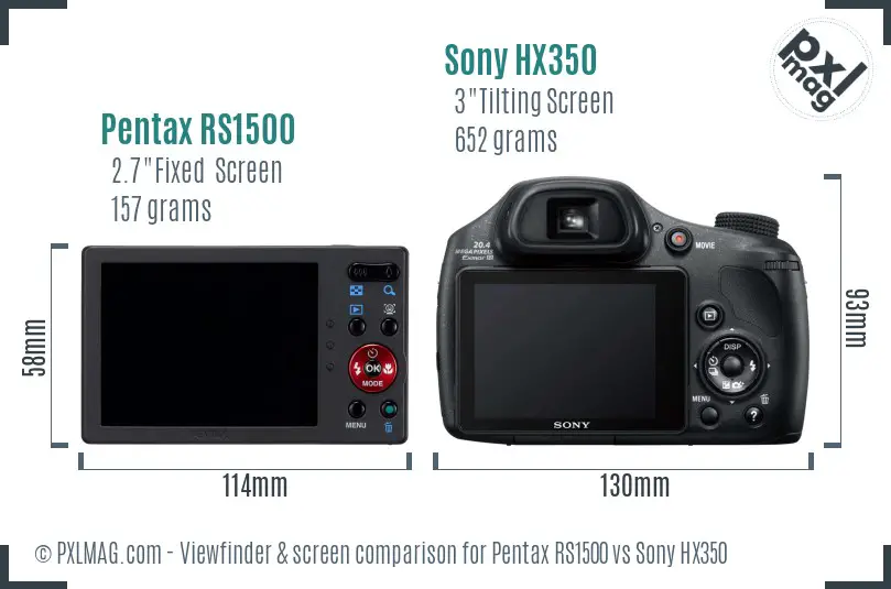 Pentax RS1500 vs Sony HX350 Screen and Viewfinder comparison