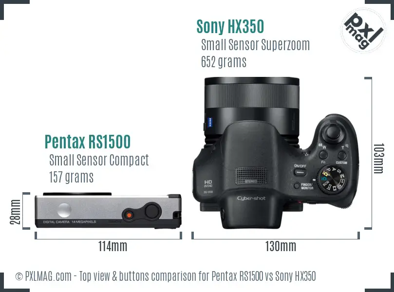 Pentax RS1500 vs Sony HX350 top view buttons comparison