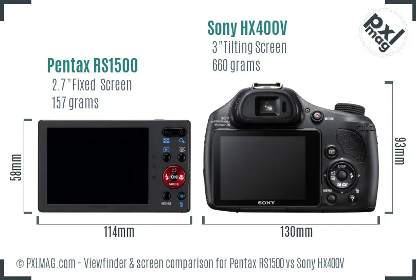 Pentax RS1500 vs Sony HX400V Screen and Viewfinder comparison