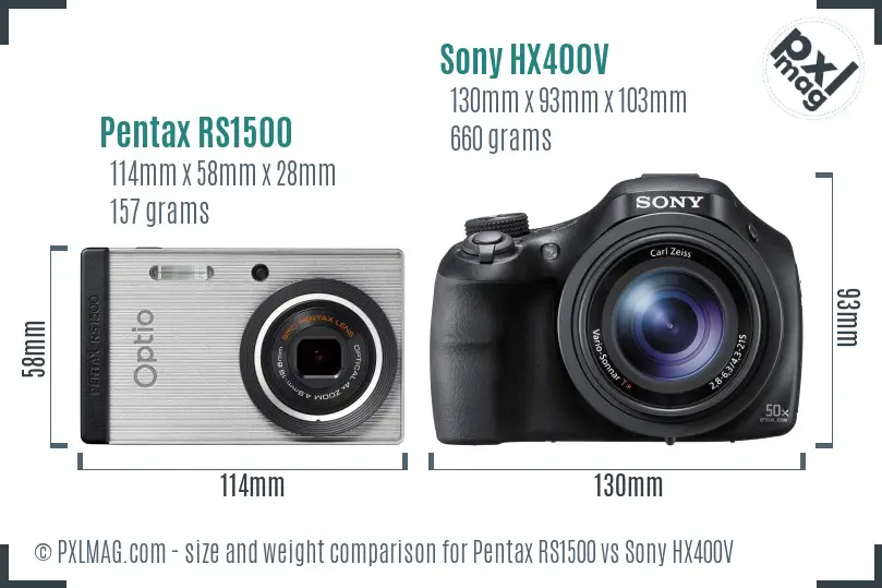 Pentax RS1500 vs Sony HX400V size comparison