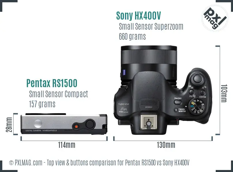 Pentax RS1500 vs Sony HX400V top view buttons comparison