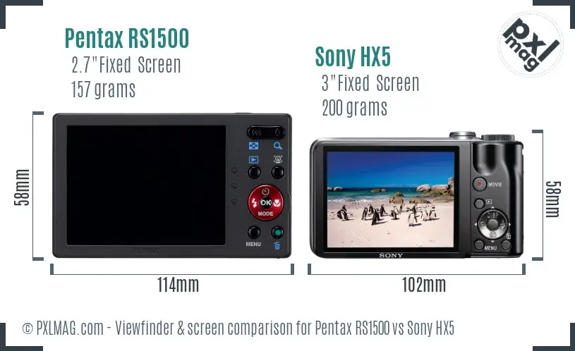 Pentax RS1500 vs Sony HX5 Screen and Viewfinder comparison