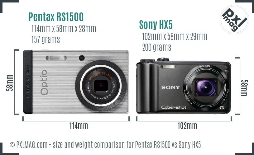 Pentax RS1500 vs Sony HX5 size comparison