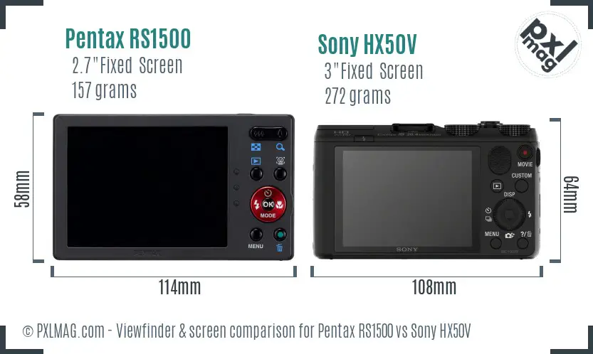 Pentax RS1500 vs Sony HX50V Screen and Viewfinder comparison