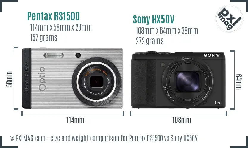 Pentax RS1500 vs Sony HX50V size comparison