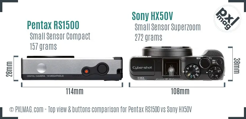 Pentax RS1500 vs Sony HX50V top view buttons comparison