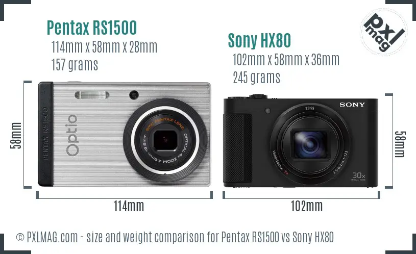 Pentax RS1500 vs Sony HX80 size comparison
