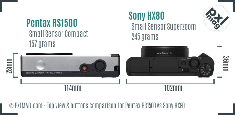 Pentax RS1500 vs Sony HX80 top view buttons comparison