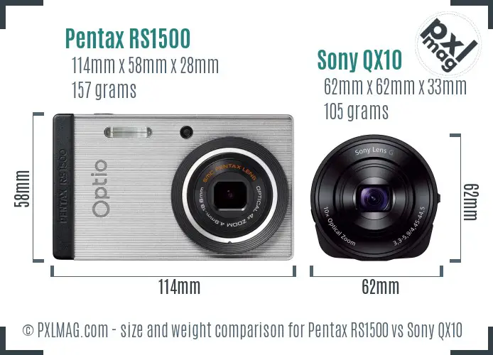 Pentax RS1500 vs Sony QX10 size comparison