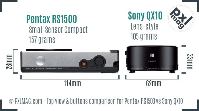 Pentax RS1500 vs Sony QX10 top view buttons comparison
