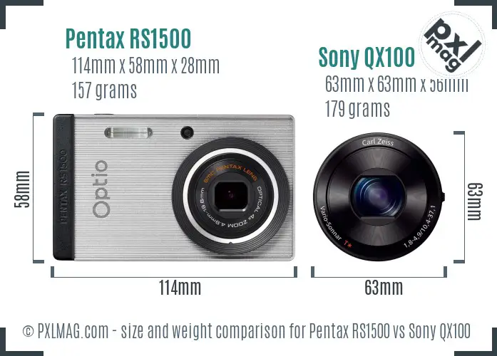 Pentax RS1500 vs Sony QX100 size comparison