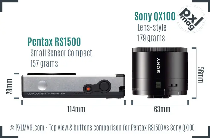 Pentax RS1500 vs Sony QX100 top view buttons comparison