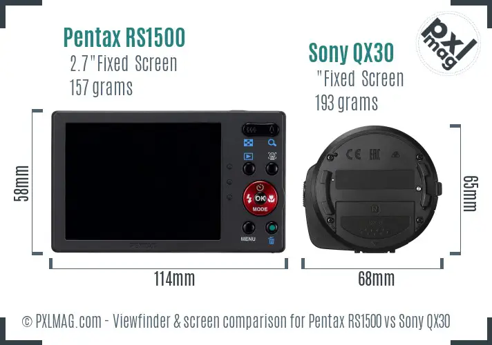 Pentax RS1500 vs Sony QX30 Screen and Viewfinder comparison