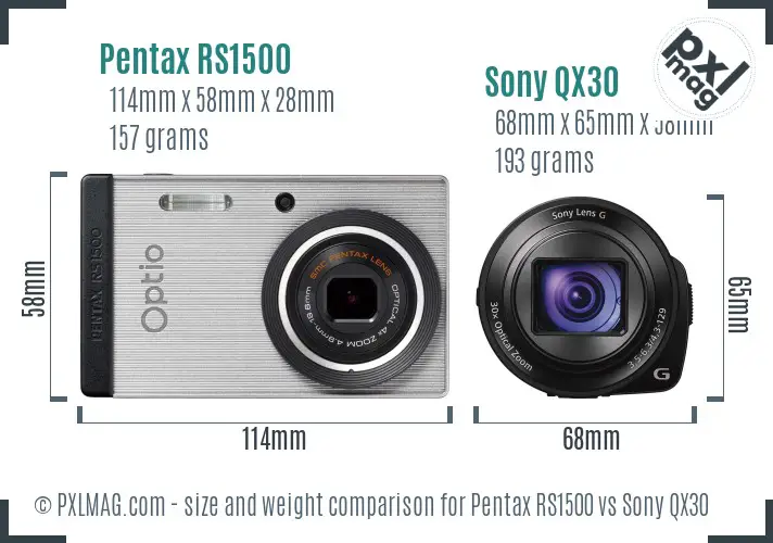 Pentax RS1500 vs Sony QX30 size comparison