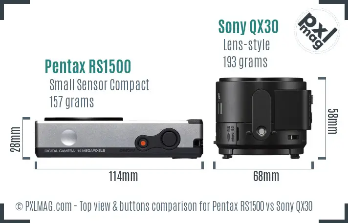 Pentax RS1500 vs Sony QX30 top view buttons comparison