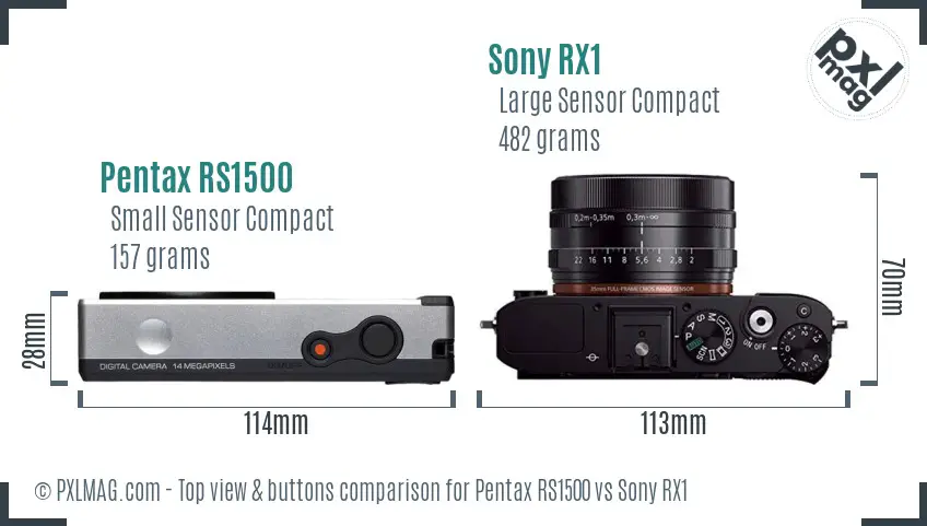 Pentax RS1500 vs Sony RX1 top view buttons comparison Pentax RS1500 vs Sony RX1 top view buttons comparison