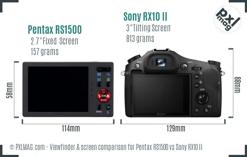 Pentax RS1500 vs Sony RX10 II Screen and Viewfinder comparison