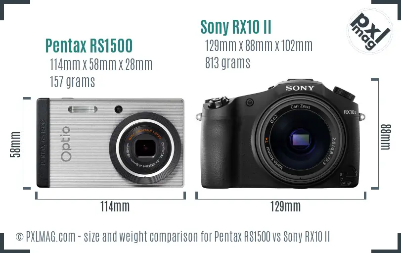 Pentax RS1500 vs Sony RX10 II size comparison