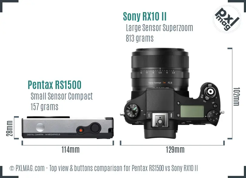 Pentax RS1500 vs Sony RX10 II top view buttons comparison