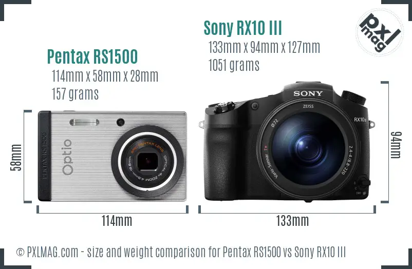 Pentax RS1500 vs Sony RX10 III size comparison