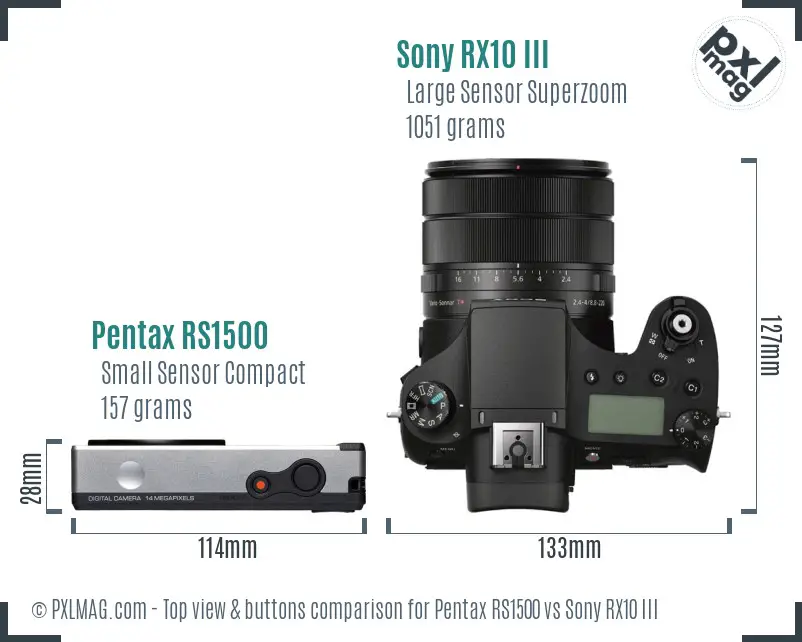 Pentax RS1500 vs Sony RX10 III top view buttons comparison