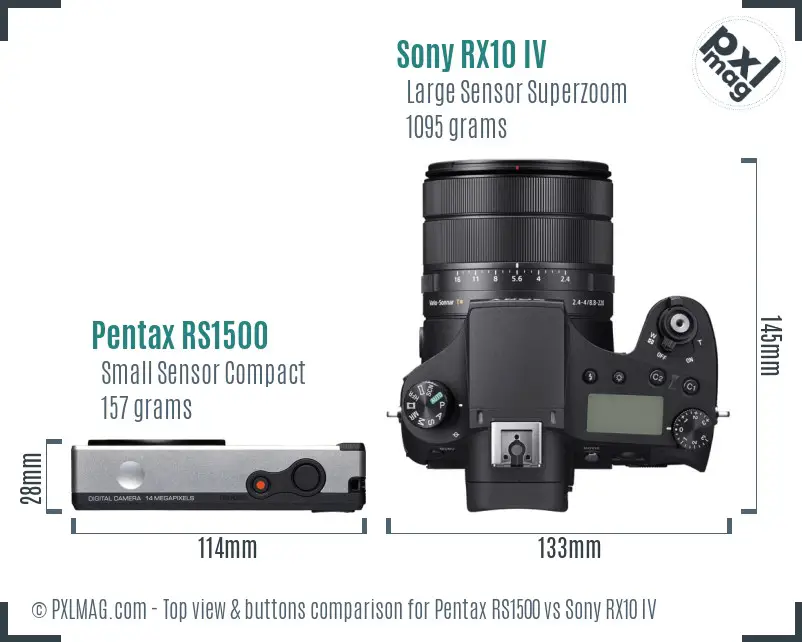 Pentax RS1500 vs Sony RX10 IV top view buttons comparison Pentax RS1500 vs Sony RX10 IV top view buttons comparison