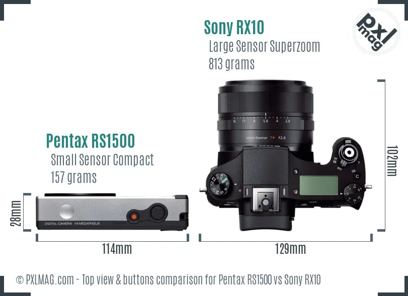 Pentax RS1500 vs Sony RX10 top view buttons comparison