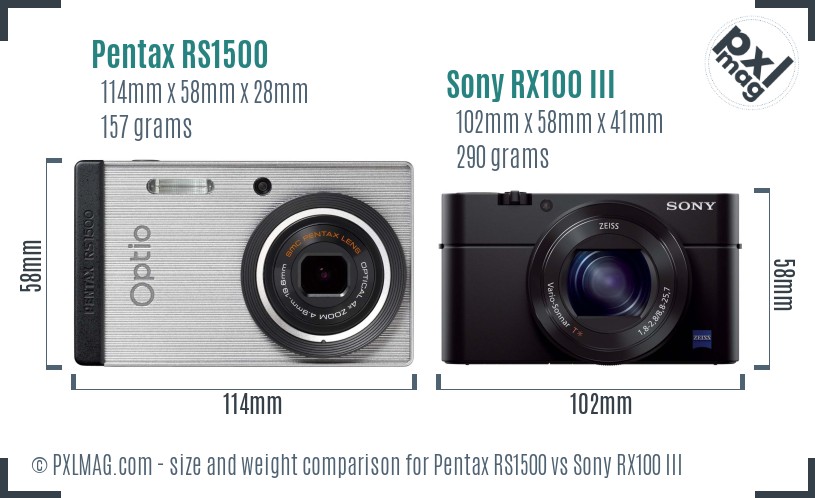 Pentax RS1500 vs Sony RX100 III size comparison