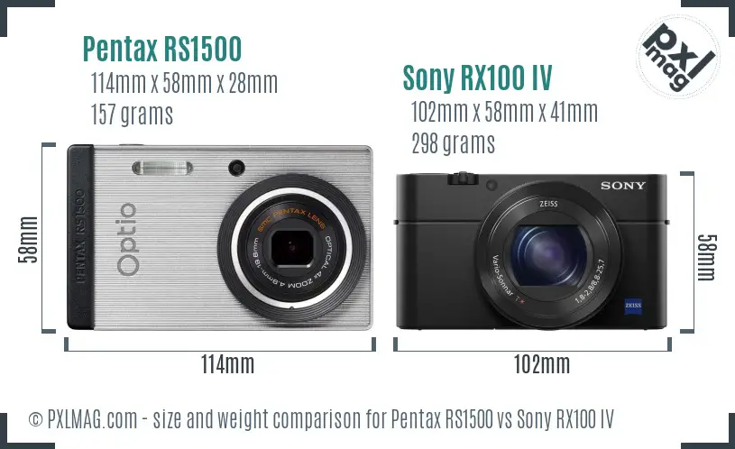 Pentax RS1500 vs Sony RX100 IV size comparison