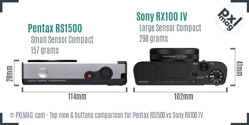 Pentax RS1500 vs Sony RX100 IV top view buttons comparison